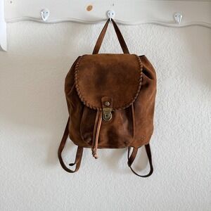 Patricia Nash Casape Burnished Cognac  Brown Suede Drawstring Backpack Boho
